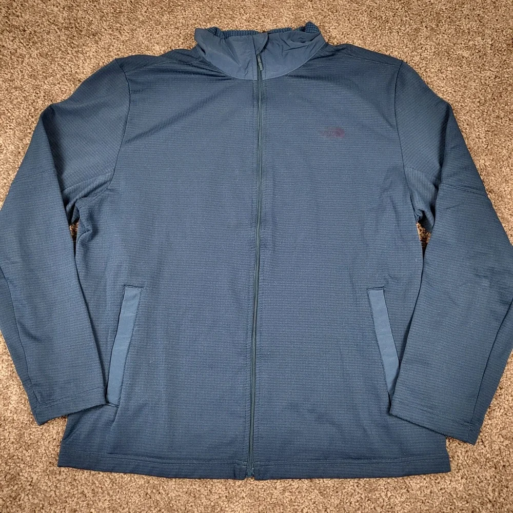 The North Face Full Zip Fleece Mens Large Blue NF0A5364 Grid Jacket